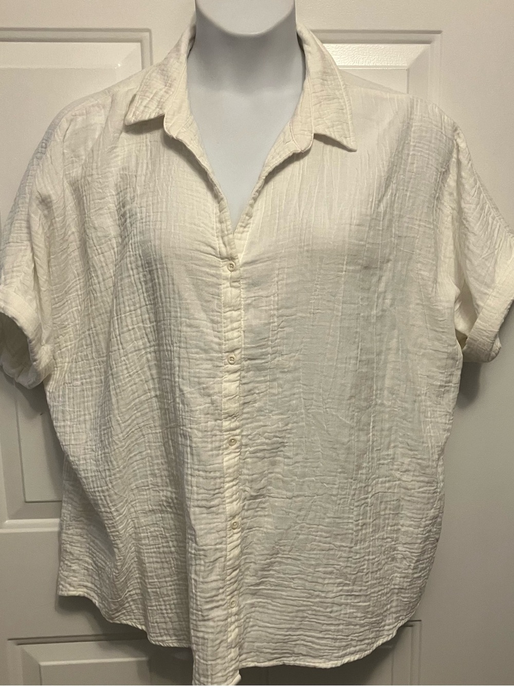 Pact Ivory/Cream Sz Medium Button-Front Gauze Shirt Women’s